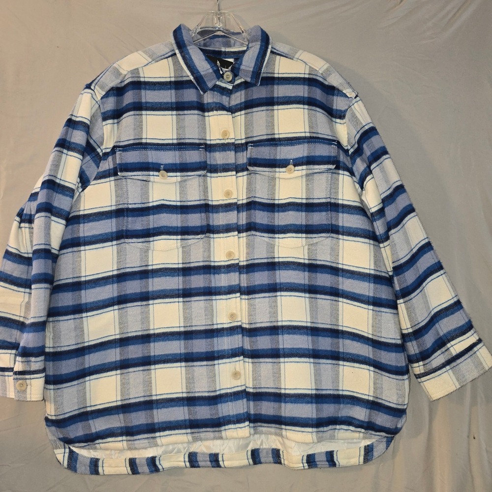 Eddie Bauer Peninsula Shirt Jacket 2XL Women Blue Plaid Quilted Button upShacket